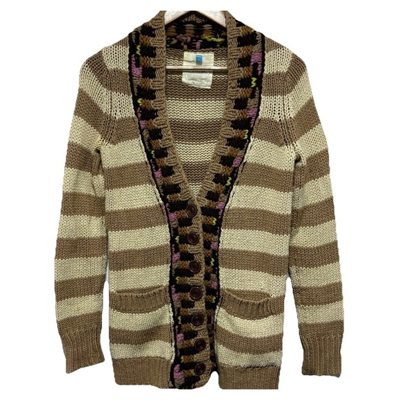 sparrow Sweaters - Sparrow Anthro Cardigan Womens S Brown Stripe Cashmere Wool Button Sweater